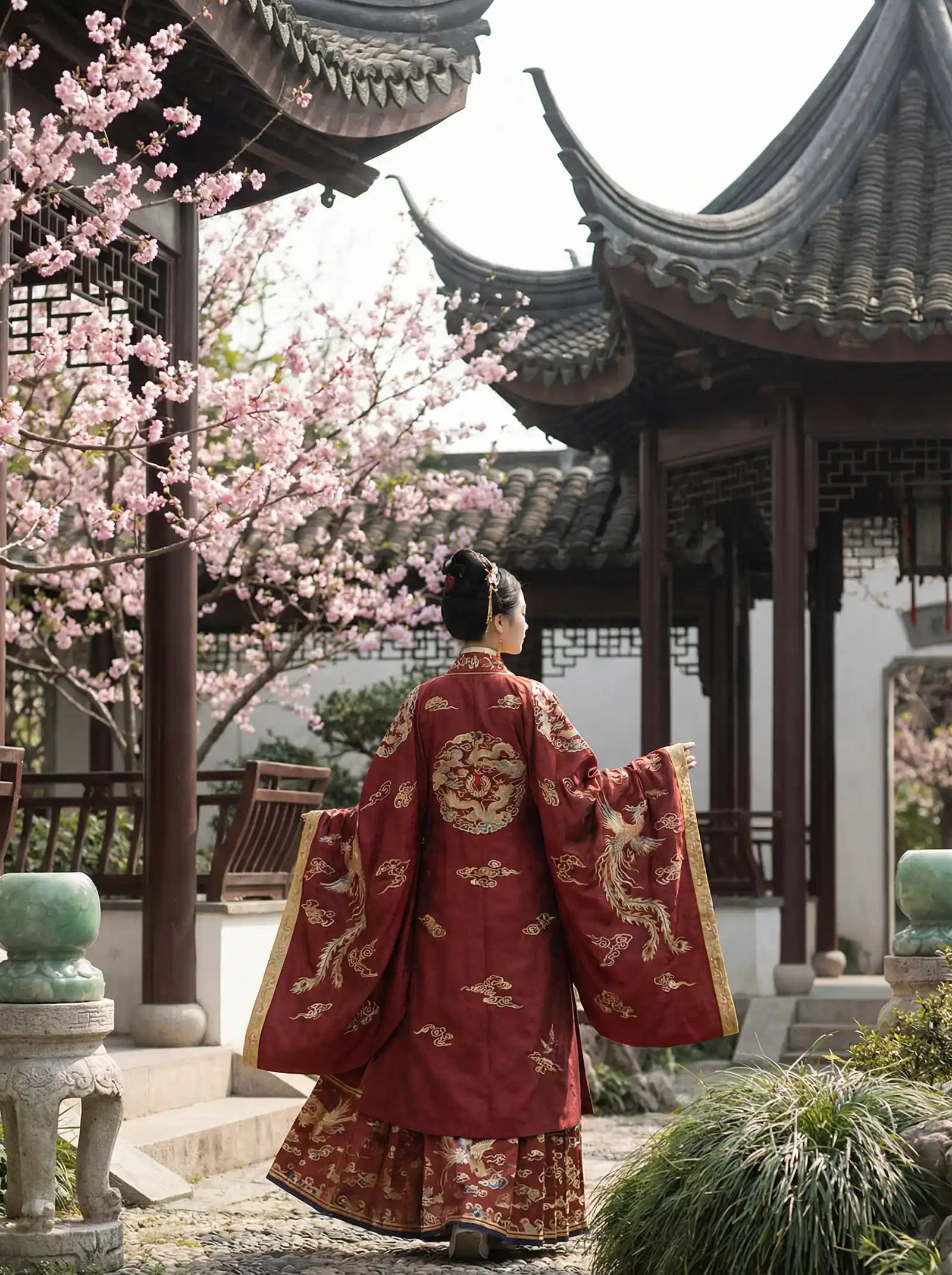 日本做爱 明制汉服红色凤凰刺绣